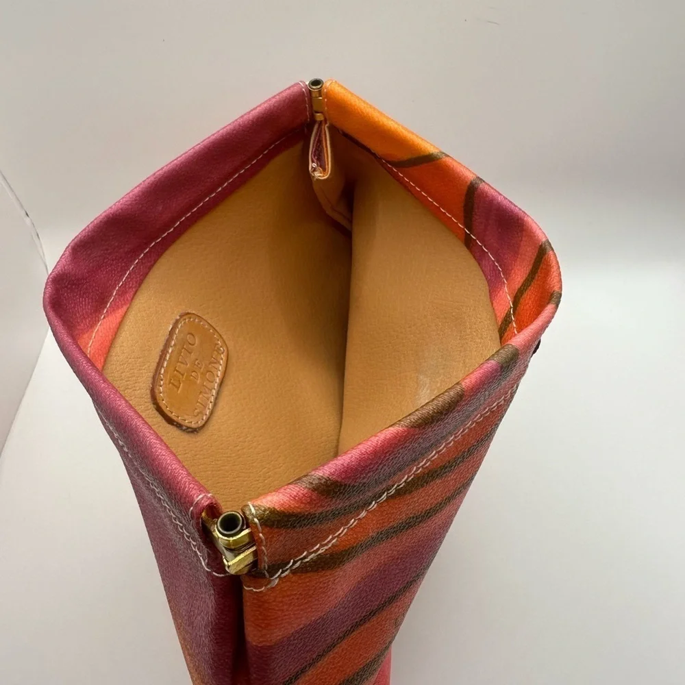 Livio De Simone pink retro Pucci - like print pink & orange leather bag clutch